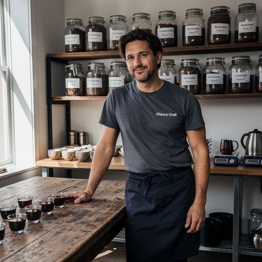 Friss cikóriagyökerek, amelyekből a koffeinmentes ital készül, a háttérben zöld levelekkel.